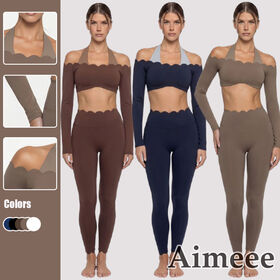 Mujeres Activewear dos en una cosecha superior y alta cintura Leggings fitness ropa festoneado Yoga Set
