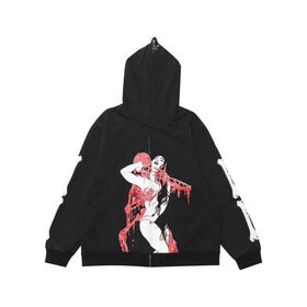 Sweat à Capuche Personnalisé avec Fermeture Éclair Complète, Tirette Blanche et Coutures Contrastées, Lavé