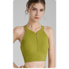Custom Front Zipper Shock-absorbing Sports Bra for Women with Breast Fixed Pads Rib Fabric Yoga Vest Beautiful Back Fitness Bra