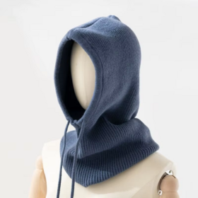 Winter Women's Faux Cashmere Knitted Hat with Collar, Unisex, Adjustable Elastic Fit, Warm Hooded Scarf