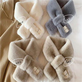 Custom-made short winter warm soft plush wool scarf women's cross neck shawl adult size comfortable and stylish