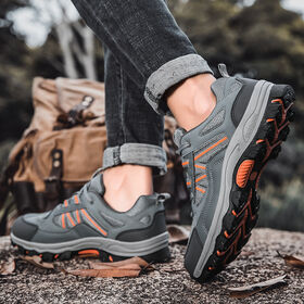 Outdoor Chaussures de randonnée antidérapantes en cuir artificiel léger résistant à l'usure supérieure Semelle extérieure en caoutchouc polyvalent Couple Voyage
