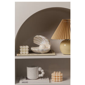 Pastel Aesthetic Home Decor Set Clam Shell Tray Bubble Candles Speckled Mug Pleated Lamp Neutral Tone Modern Shelf Styling