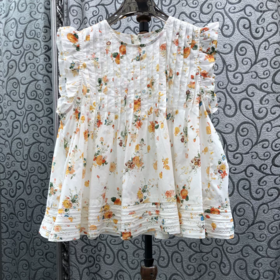 100%Cotton Blouse Shirts 2026 Sumer Fashion Women Sweet Little Floral Print Sleeveless Apricot Blue Casual Loose Tops Blouses