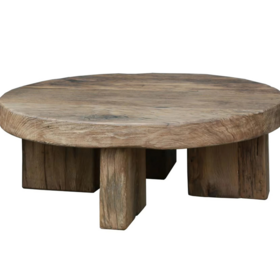 Mesa de centro redonda de roble macizo de madera reciclada 2026, venta caliente para sala de estar, estilo rústico y resistente