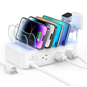 Venta al por mayor oficina inteligente pública eléctrica portátil de escritorio ac usb tipo c tira de alimentación tableta de teléfono móvil 6 puertos estación de carga