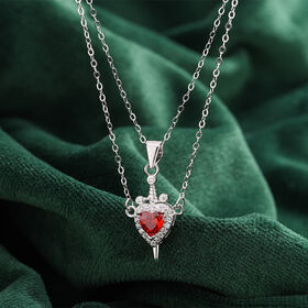 SISSLIA Heart Couple Sword Heart Necklace Crystal Love Forever Copper Pendant Stainless Steel Chain Necklace Set