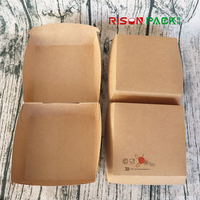 Kotak Kemasan Takeaway Papan Bergelombang Sekali Pakai Kustom untuk Nasi Ayam, Kentang Goreng, Ayam Goreng, Bunga, Desain Folder Lipat dengan Pegangan