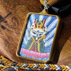 3.5x4.5cm Hand-Painted Nine-Tailed Fox Thangka Pendant Brass Protective Case Folk Culture Amulet Necklace Spiritual Jewelry Gift