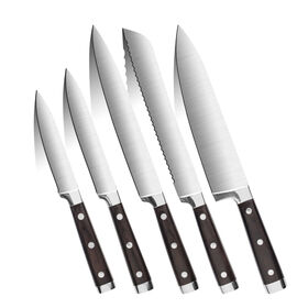 Conjunto de Facas de Cozinha de Aço Inoxidável de Alta Qualidade de 5 Peças com Cabo de Madeira Pakka, Faca de Chef, Facas de Cozinha Multiuso