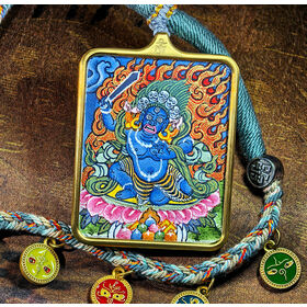 4.5x5.5cm Square Hand-Painted Acala Thangka Pendant with Brass Case Tibetan Spiritual Jewelry Traditional Buddhism Gift Necklace