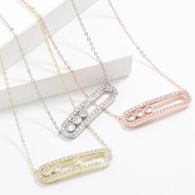 SISSLIA Zirconia Crystal Necklace Geometric Rectangular Circle Gold Plated Jewelry Shiny Diamond Charm Necklace