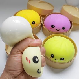 15cm /8.5cmJumbo Squishy Bun Toy with Steamer Slow Rising Cute Face Stress Relief Kawaii Food Fidget Toy for Anxiety Relief