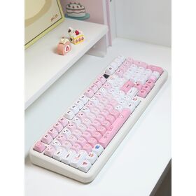 Süße Herzförmige PBT-Tastenkappe im OEM-Profil mit Farbsublimationsdruck für mechanische RGB-Gaming-Tastaturen, Rennsport-Design, Pink-Weiß-Farbverlauf