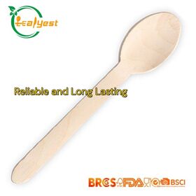 Premium 160mm cuchara de madera desechable para comer sopa café chocolate helado pastel postre partido pequeño Utensilios