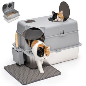 XL Caixa de Lixo de Aço Inoxidável Fechada com Tampa para Gatos Grandes Fácil Clean &amp; Grande Capacidade Anti-Vazamento &amp; Front &amp; Top Entry