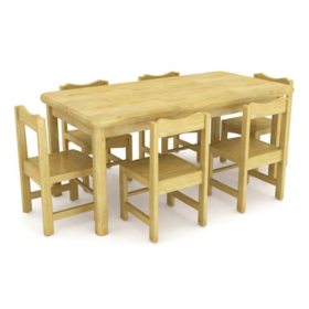 Best Quality Solid Rubber Wood Rectangular Table for 6 and Chair Set for Daycare Kindergarten Classroom Kids Learning Desk