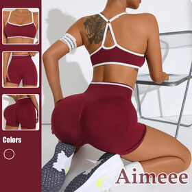 Activewear ملابس اللياقة البدنية حجب اللون حمالة الصدر الرياضية وصالة الألعاب الرياضية شورت Scrunch المؤخرة مجموعة اليوغا سلس