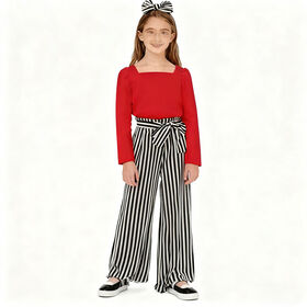 Set Pakaian Anak Perempuan Custom, Pakaian Musim Semi/Gugur, T-shirt Lengan Panjang Pita dan Celana, Set Pakaian Anak Perempuan 3-9 Tahun