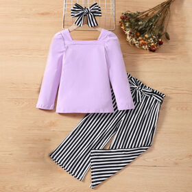 OEM ODM Crianças Meninas Roupas Set Crianças Outono Primavera Outfit Bow Long Sleeve Top e Calças c 2-9Y Ternos das Meninas