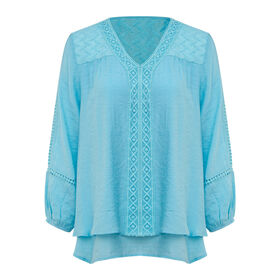 Blusas Elegantes de Lujo para Oficina, Diseño Personalizado 2026, Camisa de Manga Larga para Mujer en Azul Cielo con Cuello en V y Encaje