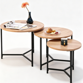 Rustikales industrielles rundes Couchtisch-Set, 3-teiliges Holz-Nesting-Beistelltisch-Set für Wohnzimmer und Balkon