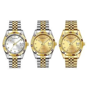 Vintage Auto Date SS titanio chapado en oro 3ATM impermeable luminoso hombres reloj de cuarzo