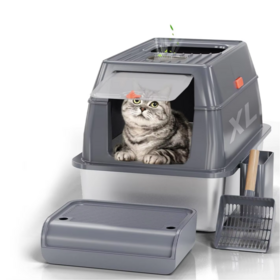 Recém-chegado Grande Capacidade Pet Toilet Anti Splash Litter Cat Bacia Totalmente Fechado Aço Inoxidável Caixa De Lixo De Gato