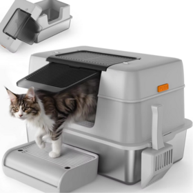 Recém estilo XXL Fácil Limpo Non-Stick & Splash-prova Totalmente Fechado Aço Inoxidável Cat Litter Box para Middle e Big Cats