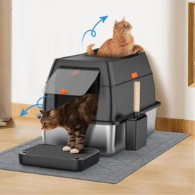 Nova chegada Aço Inoxidável Litter Caixa De Gato com Tampa Front Entry Top Exit Kitty Litter Box Grande Fechado Metal Litter Box