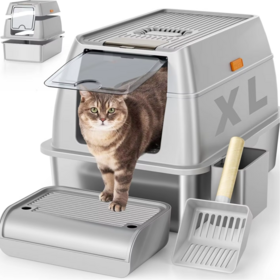 Preço barato Grande Capacidade Pet Toilet Splash-prova Cat Litter Box Totalmente Fechado Aço Inoxidável Cat Litter Box