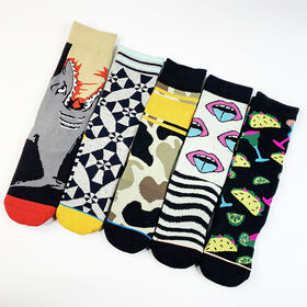 Kaus Kaki Terry Katun Kustom dengan Logo dan Pola Jacquard Lucu untuk Pria