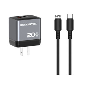 Cargador Rápido Doble Puerto A+C SMS Q95 20W, Adaptador de Corriente de Viaje con Diseño Contrastante Negro Mate y Gris, Enchufe Múltiple