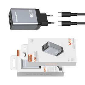 SMS Q99 65W A C C Triple Port GaN Fast Charger Matte Black Gray Contrast Travel Power Adapter Multi Device Charging
