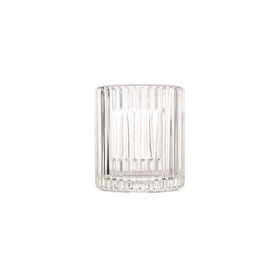 Pot en verre en forme de cylindre WS Harderson 200ml 230ml avec de riches nervures verticales en relief et un espace carré pour étiquette cutom pour bougie