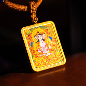 4.5-5.5cm Pintados à mão Thangka Vairocana Buddha Pingentes Colar de Jóias Espirituais Tibetanas com cordão tibetano tecido à mão