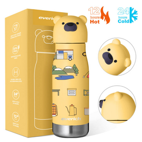 Everich Customized 350ml Cute Vacuum Insulated Water Bottle With Silicone Animal Cap Stainless Steel for Kids