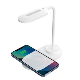 Lampu Meja LED 10W Pengisian Nirkabel, Lampu Meja Elektrik Port USB Pengisian Daya, Lampu Baca Alarm Suhu untuk Pengguna Earphone