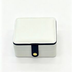 White PU Leather Double Layer Jewelry Box with Mirror Organizer for Travel Gift