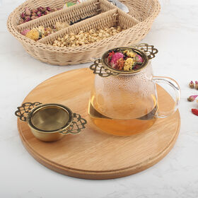 Gold Reusable 304 Stainless Steel Tea Strainer Double Winged Handles Ear Hanging Tea Infuser