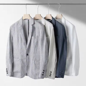 New Suit blazer Jacket for Man 100% Linen Casual Suits blazer Loose With One Single Button Plus Size Men's Suits blazer
