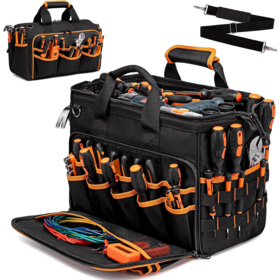 17-inch Tool Bag, 46 Pockets Large Capacity Tool Organizer, Heavy Duty Water Resistant Tool Tote with Shoulder Strap