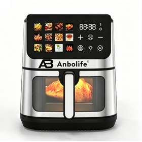 Anbolife Venta caliente de gran capacidad pantalla digital multifuncional menús vidrio visual freidora aire para hogar industrial