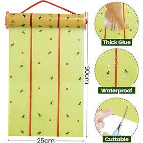 Fly Tape Trap - Horizontal or Vertical Hanging Adhesive Indoor and Outdoor Insect Fly Trap Ribbon Roll - Outdoor/Indoor -