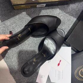 Mules à Talons Hauts Rouges pour Femmes, Mocassins Glissants Élégants en Cuir Noir à Bout Ouvert, Talons Aiguilles Raffinés pour Soirées Cocktail et Usage Quotidien