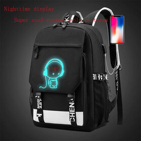 Wholesale Custom Fluorescent logo Boys Waterproof Bookbag Durable Luminous Student School Bags Laptop Backpack