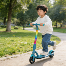 Principiante-Friendly Kids Electric Scooter Rainbow Light Stem, Safe Durable Electric Ride-On para niños de 3 años, para el juego del vecindario