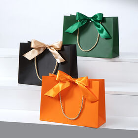 Best Quality Small Bags With Ribbon Bows Recyclable Personal Logo Hot Stamping Paper Gift Packaging Bags