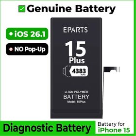 Langlebige Diagnosebatterie für iPhone 15 Plus, 100% Akkuzustand, keine Pop-up-Warnungen.