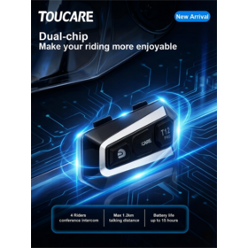 TOUCARE T12 Motorcycle Bluetooth Intercom: Full-Helmet Built-In Design, Lag-Free Multi-Rider Wireless Communication